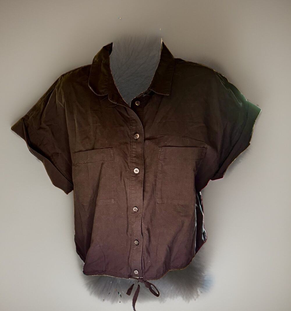 Madewell Black Solid Cotton Woven Collared Button-Up Pocket Shirt L